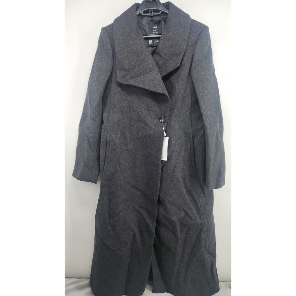 Mango MNG Women's Small Black Woollen Coat With Belt NWT